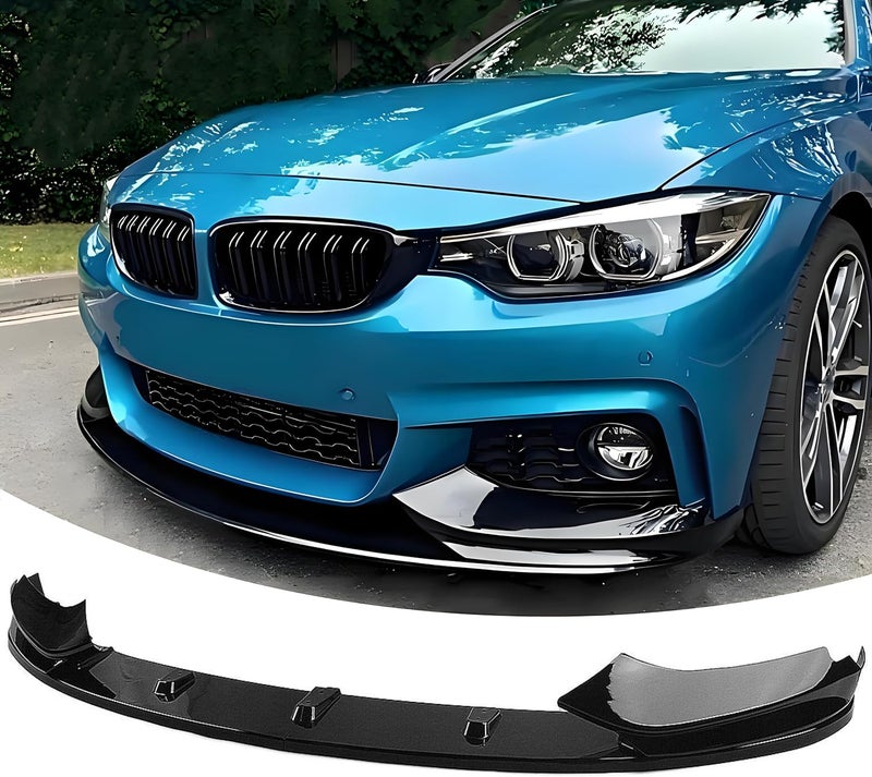 NeespoC Front Bumper Lip Splitter Spoiler Compatible with BMW 4 Series 2014-2020 428i/ 430i/ 435i/ 440i/ F32/ F33/ F36/ (M Sport Models), Gloss Black 4pcs Air Chin Body Kit Exterior Accessories - Image 1